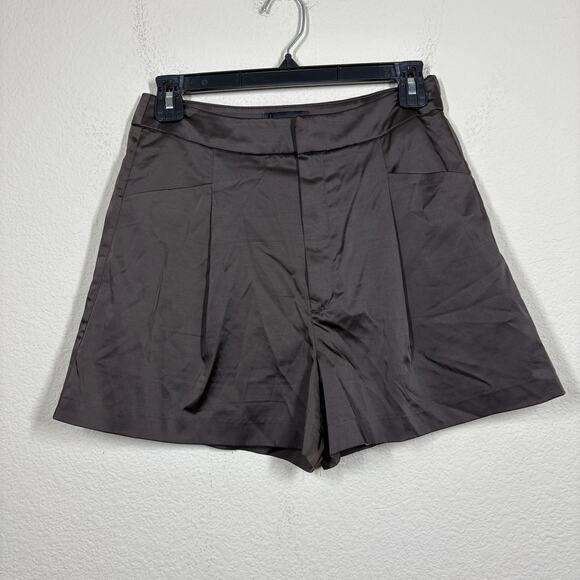 Zara Womens Size Small Flared Satin Shorts Brown Cotton Blend Pleated Pockets - Picture 2 of 8